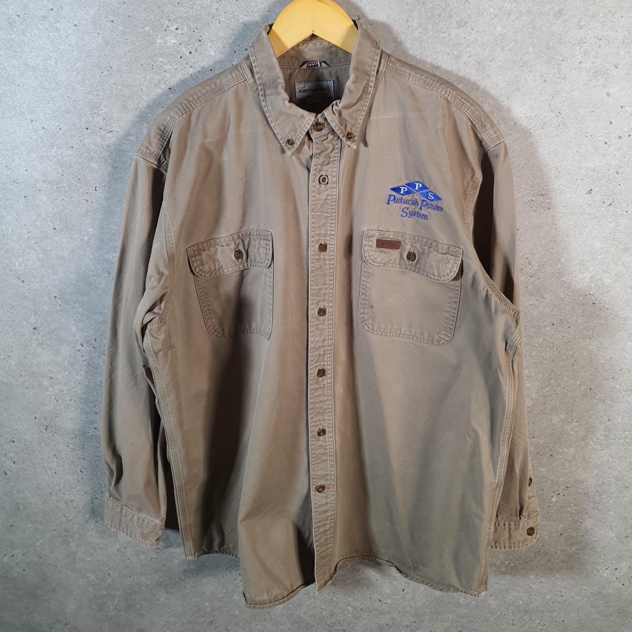 Vintage Carhartt Shirt Button Down Mens XL Brown Long Sleeve Chore Utility Relaxed