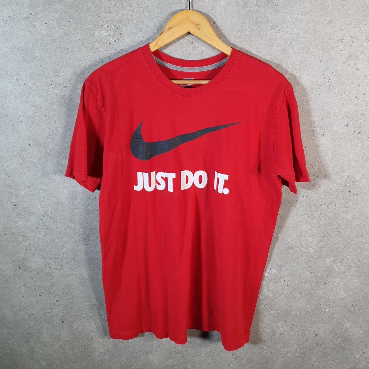 Vintage Nike Just Do It T Shirt Men’s Large Red Printed Single Swoosh Logo Athletic Big Fish Vintage