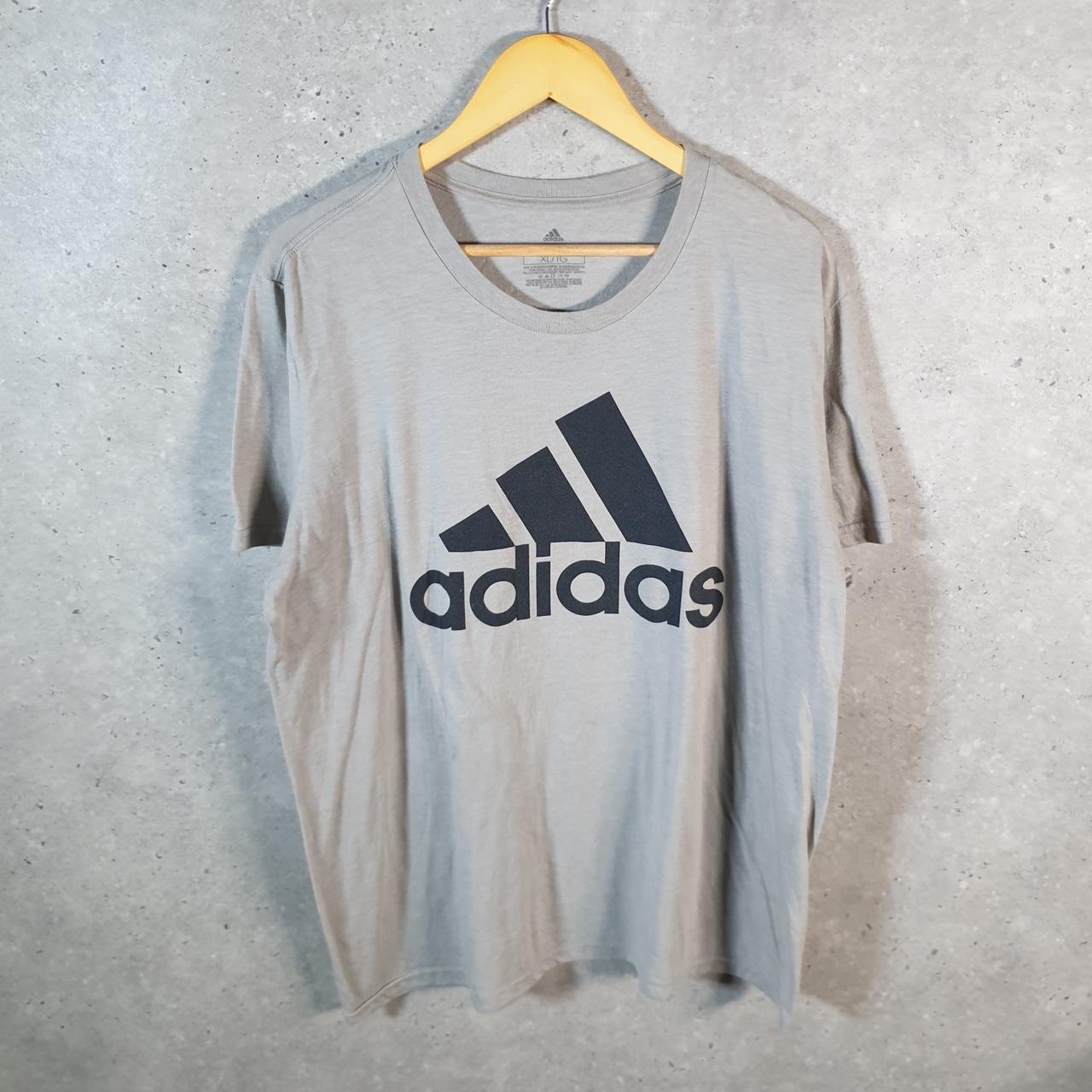 Vintage Adidas Go To Tee Performance T Shirt Men’s XL Grey Graphic Three Stripes Athletic