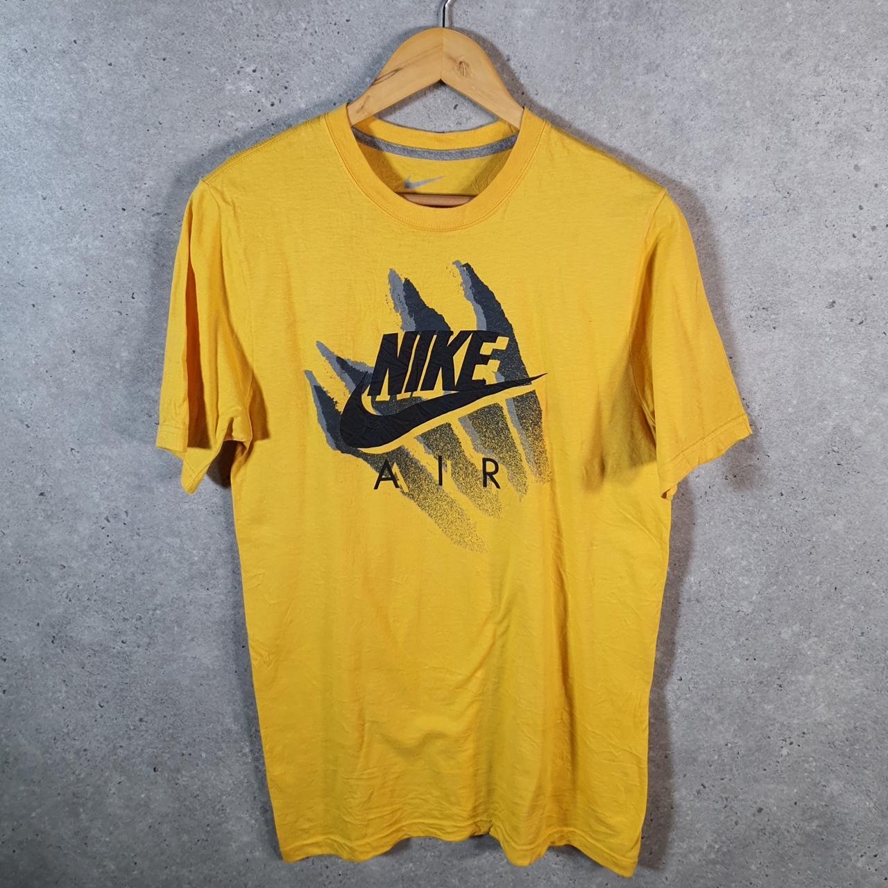 Vintage Nike Club T Shirt Men’s Small Yellow Printed Single Swoosh Logo Athletic Big Fish Vintage