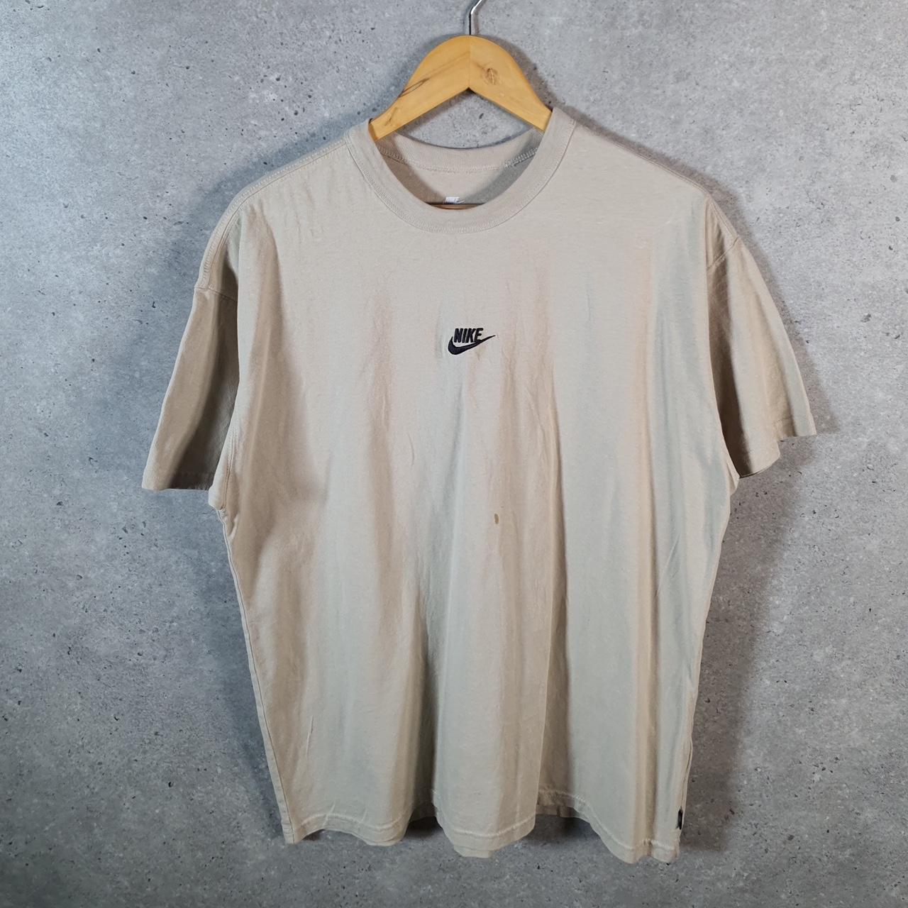 Vintage Nike Club T Shirt Men’s Large Beige Centre Swoosh Logo Athletic Big Fish Vintage