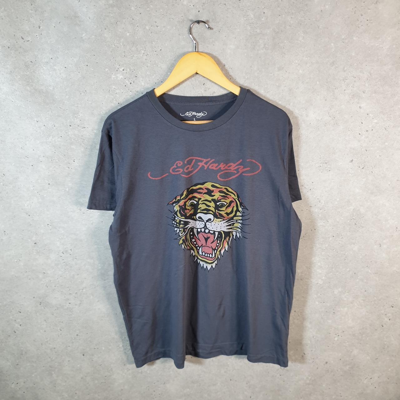 Vintage Ed Hardy T Shirt Men’s Large Grey Christian Audigier Love Heart Graphic Skull Y2K