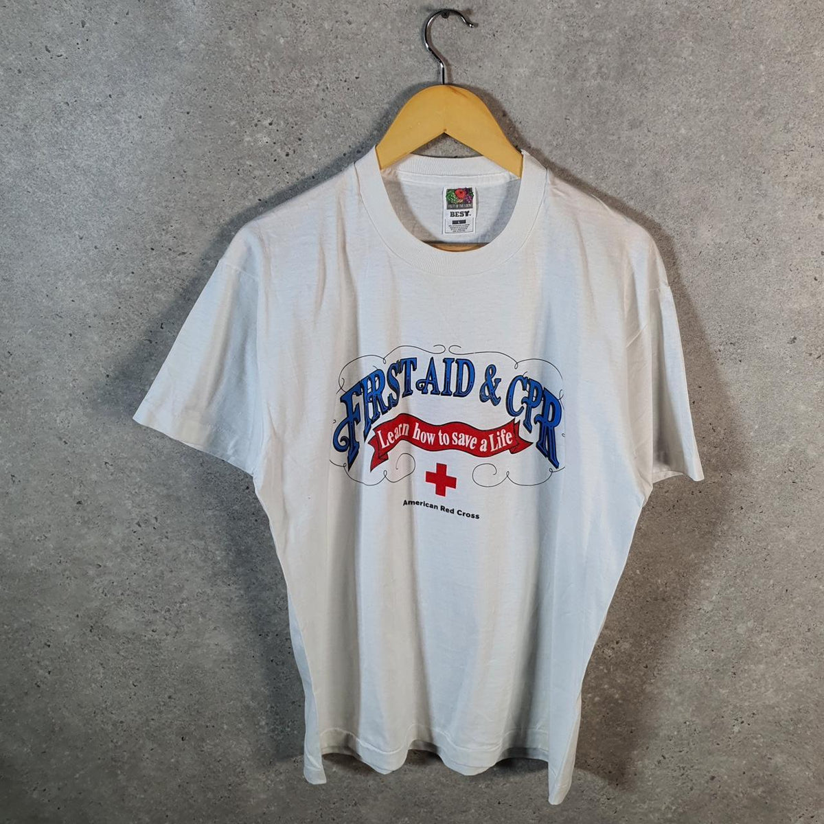 Vintage Fruit of the Loom American Red Cross 90s USA Single Stitch T Shirt Men’s Large White