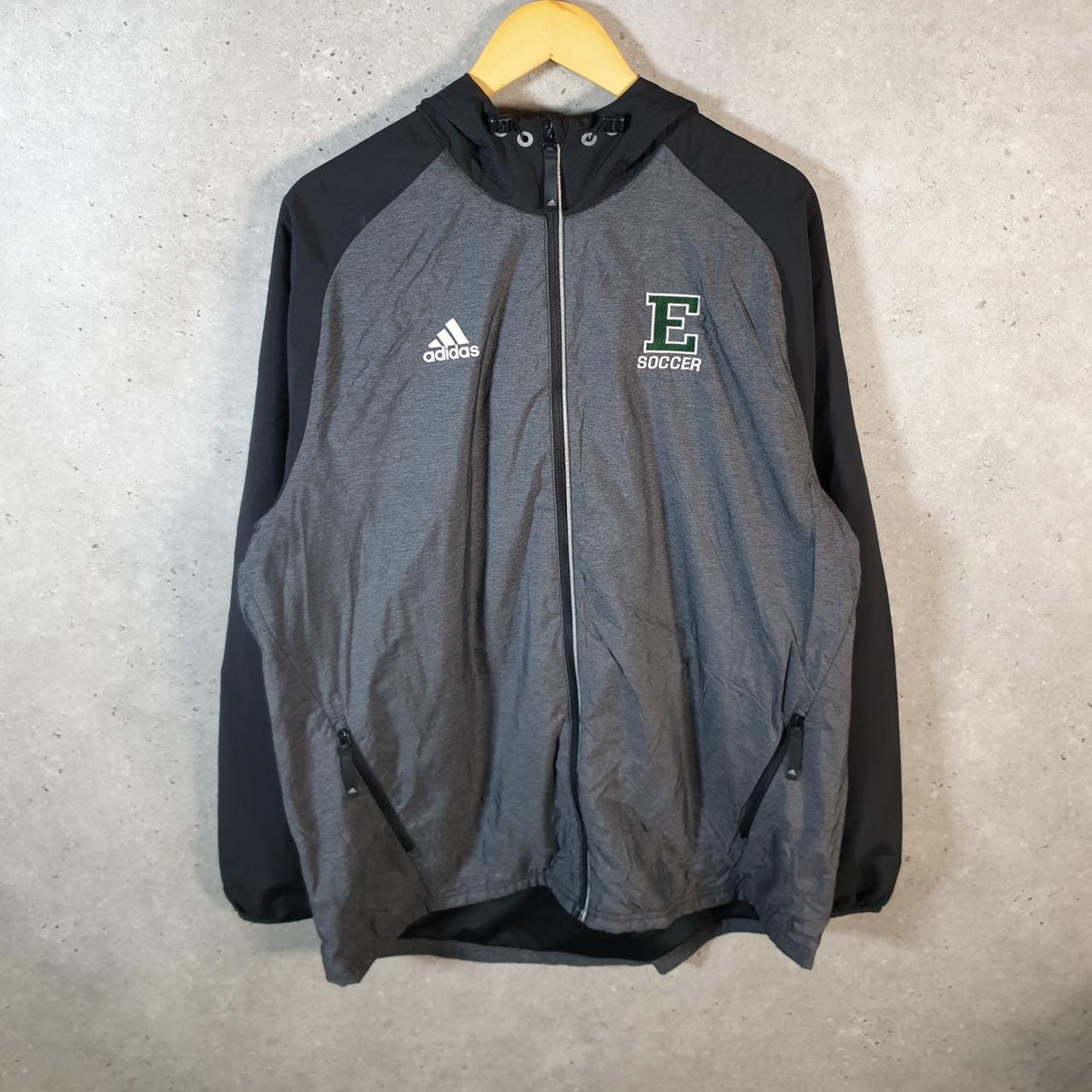 Vintage Adidas Windbreaker Track Jacket Mens Large Grey USA Three Stripes Full Zip