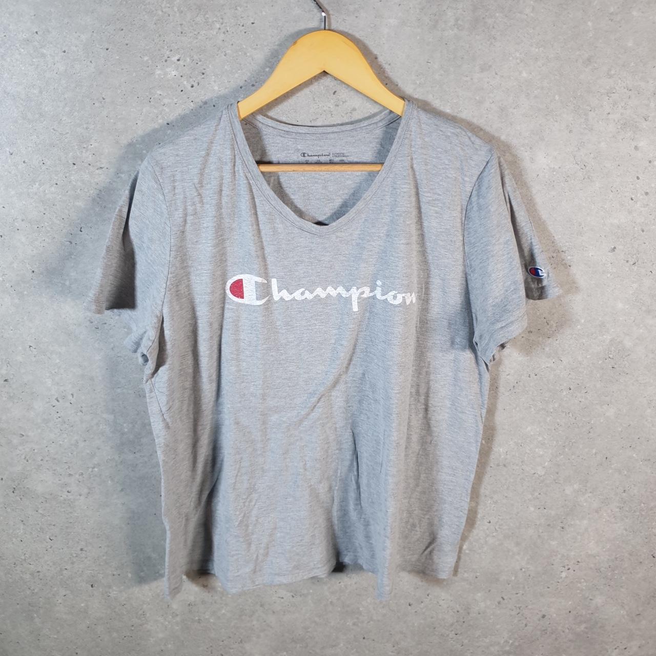 Vintage Champion Spellout T Shirt Womens 2XL Gtey USA Athletic