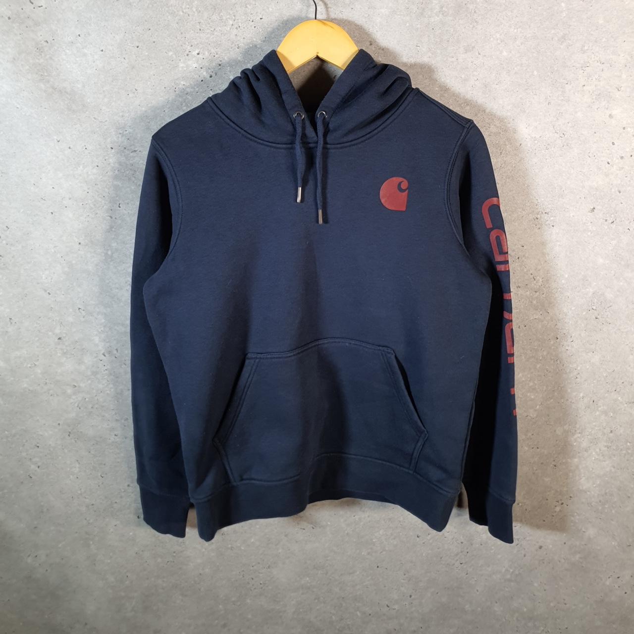 Vintage Carhartt Hoodie Womens Small Navy Blue Pullover Blank Sweatshirt USA Relaxed Fit