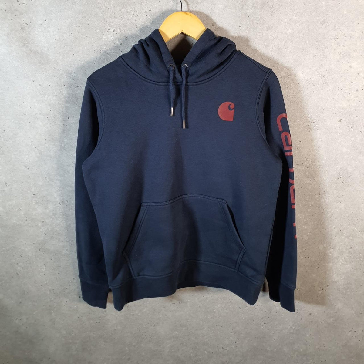 Vintage Carhartt Hoodie Womens Small Navy Blue Pullover Blank Sweatshirt USA Relaxed Fit