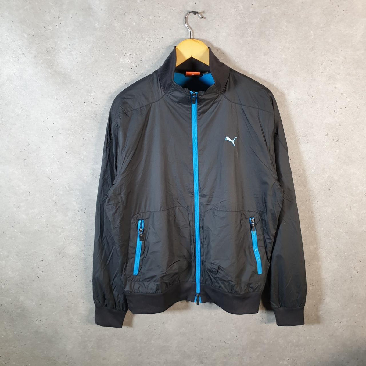 Vintage Puma Windbreaker Track Jacket Mens Medium Grey USA Embroidered Full Zip