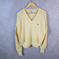 Vintage Izod Lacoste Knit Sweater Mens Small Yellow Y2K Jumper Logo