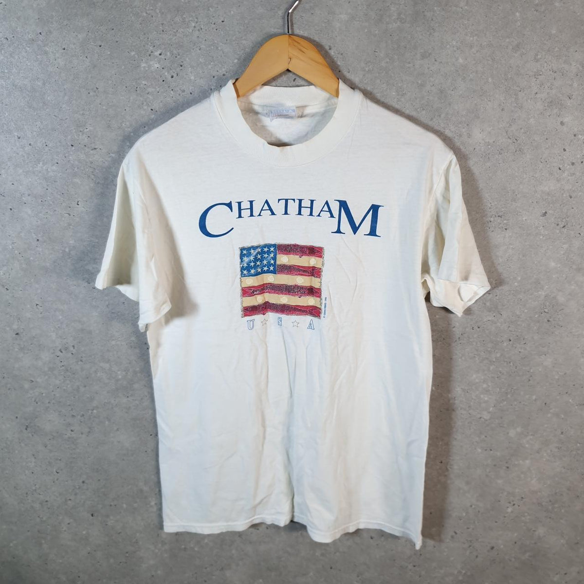 Vintage Hanes Beefy Chatham Gran Prints 1996 USA Single Stitch T Shirt Men’s Medium White Big Fish Vintage