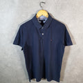 Vintage Tommy Hilfiger Polo Shirt Men’s Large Navy Blue Slim Fit Embroidered Logo