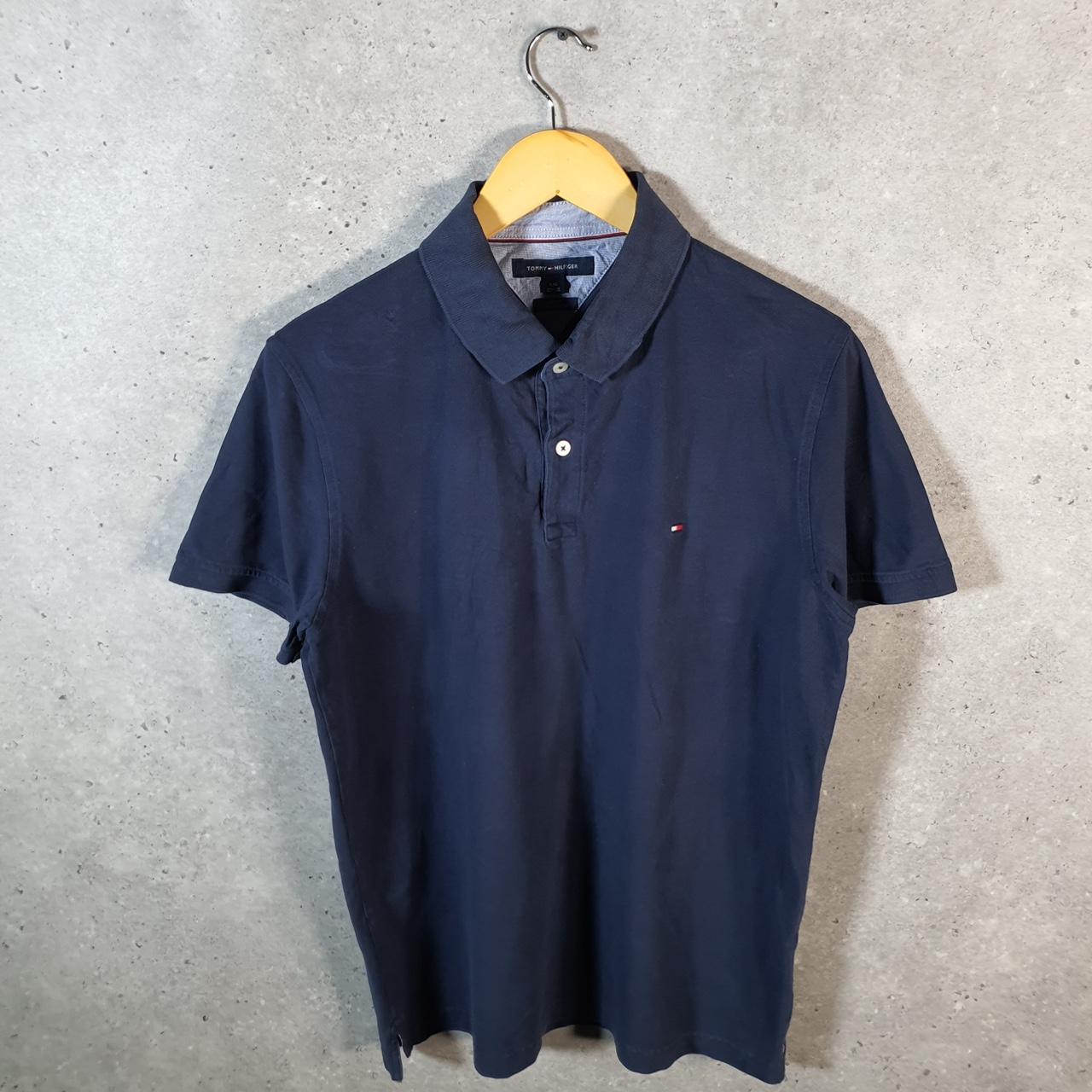 Vintage Tommy Hilfiger Polo Shirt Men’s Large Navy Blue Slim Fit Embroidered Logo