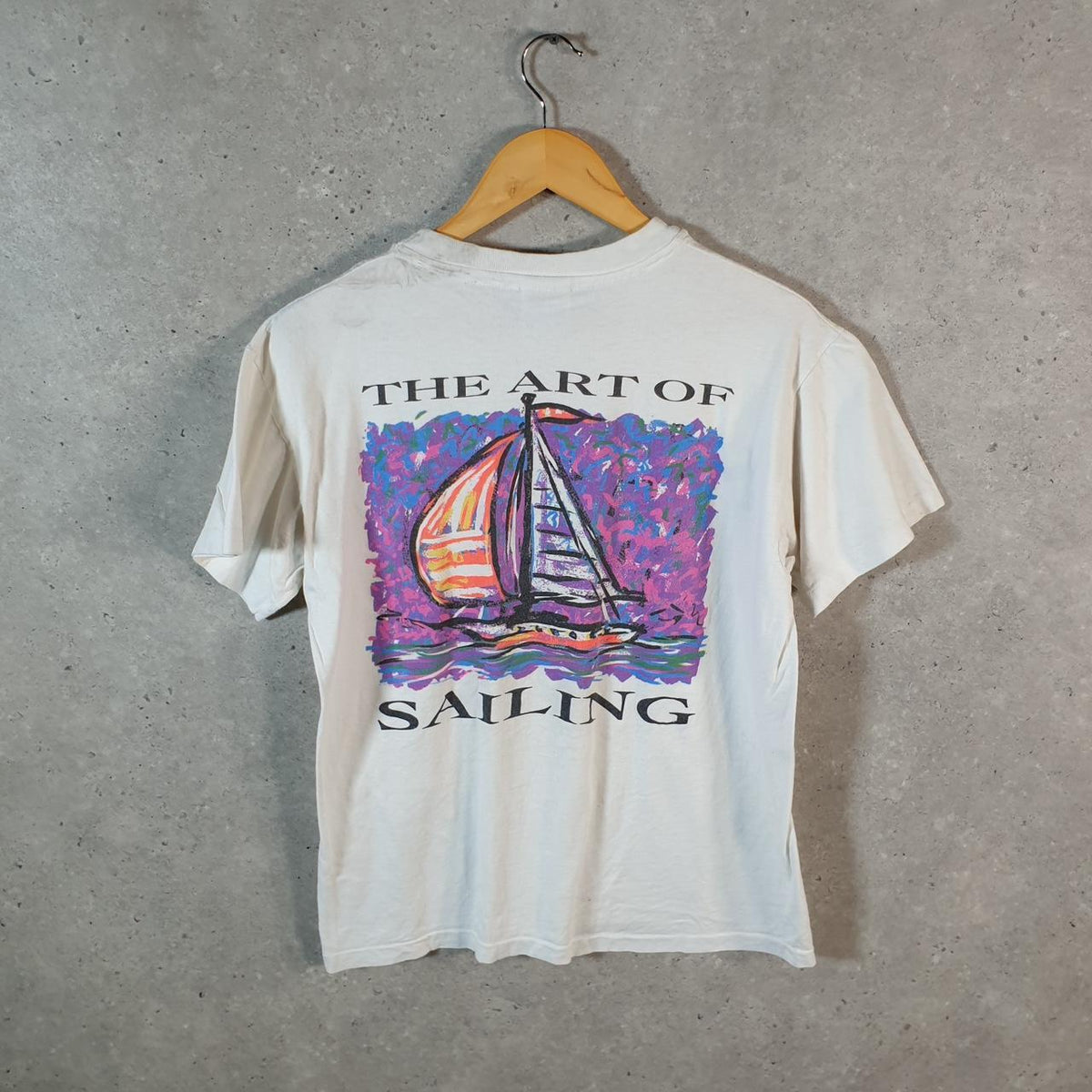 Vintage Hanes Art Of Sailing 90s USA Single Stitch T Shirt Men’s Medium White C8132