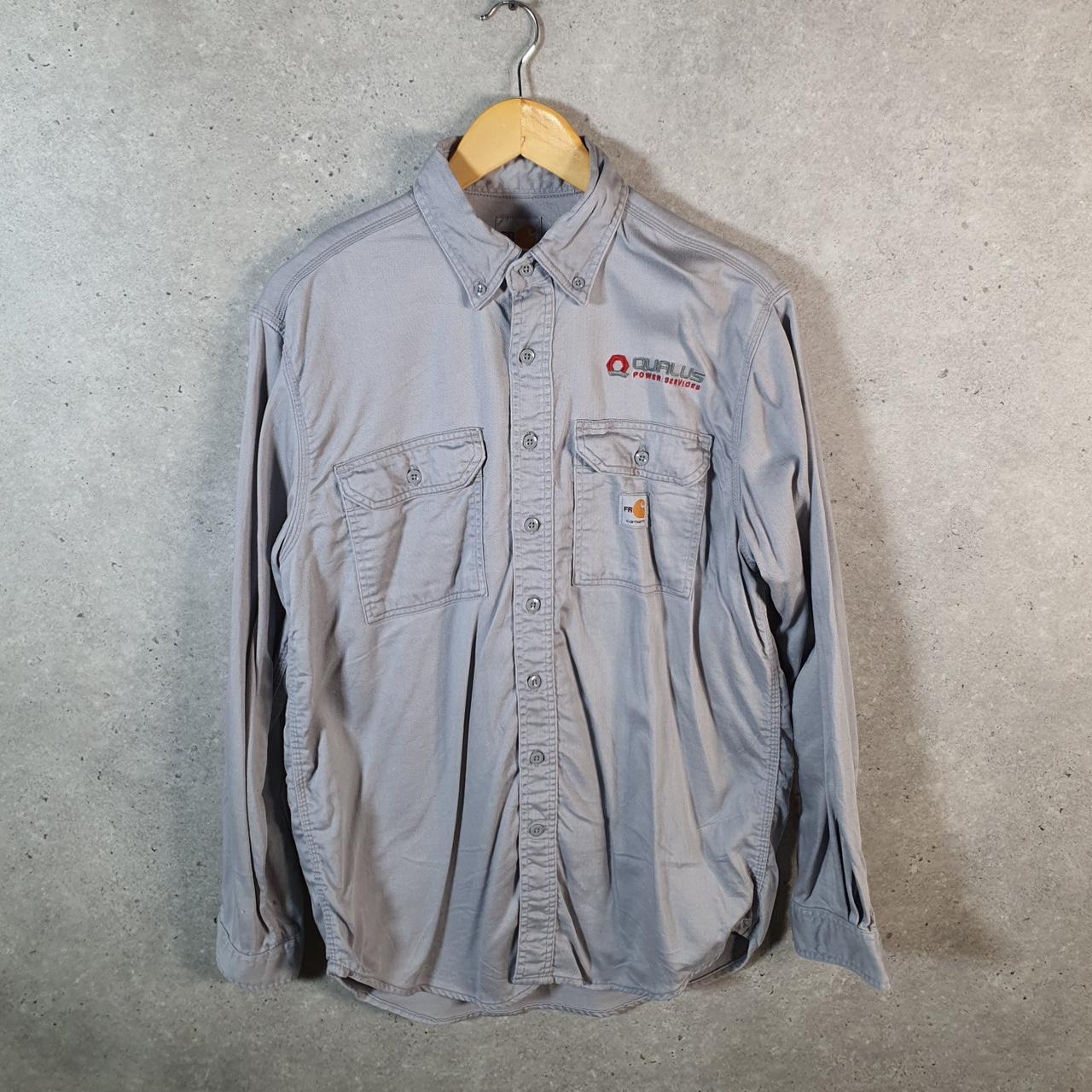 Vintage Carhartt FR Shirt Button Down Mens Medium Grey Chore Utility Relaxed - Big Fish Vintage