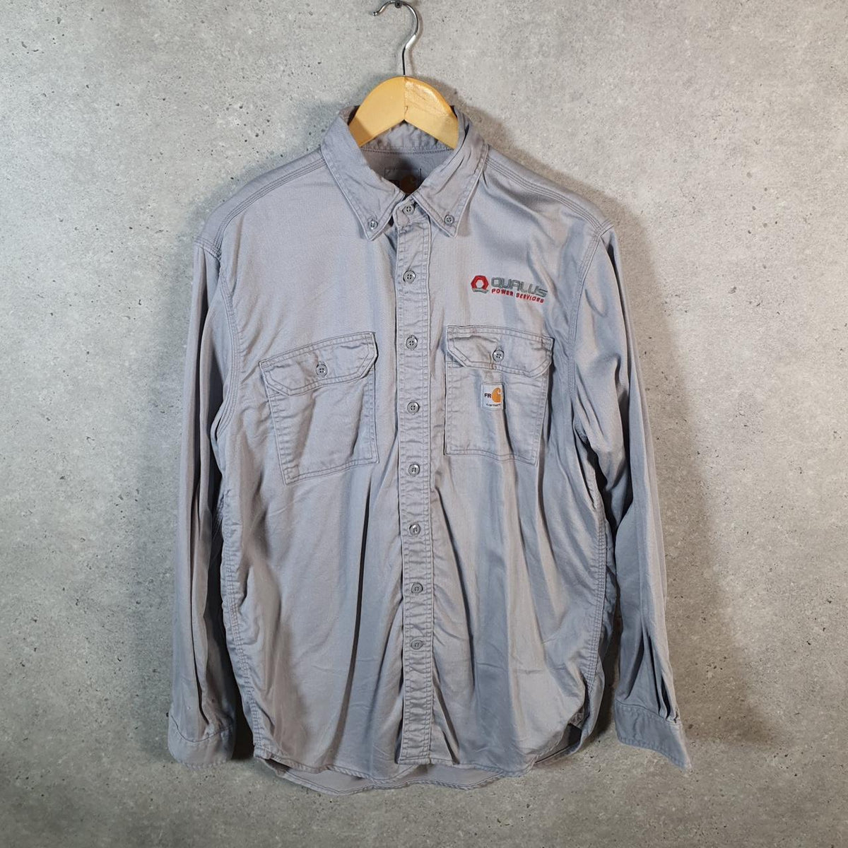 Vintage Carhartt FR Shirt Button Down Mens Medium Grey Chore Utility Relaxed - Big Fish Vintage