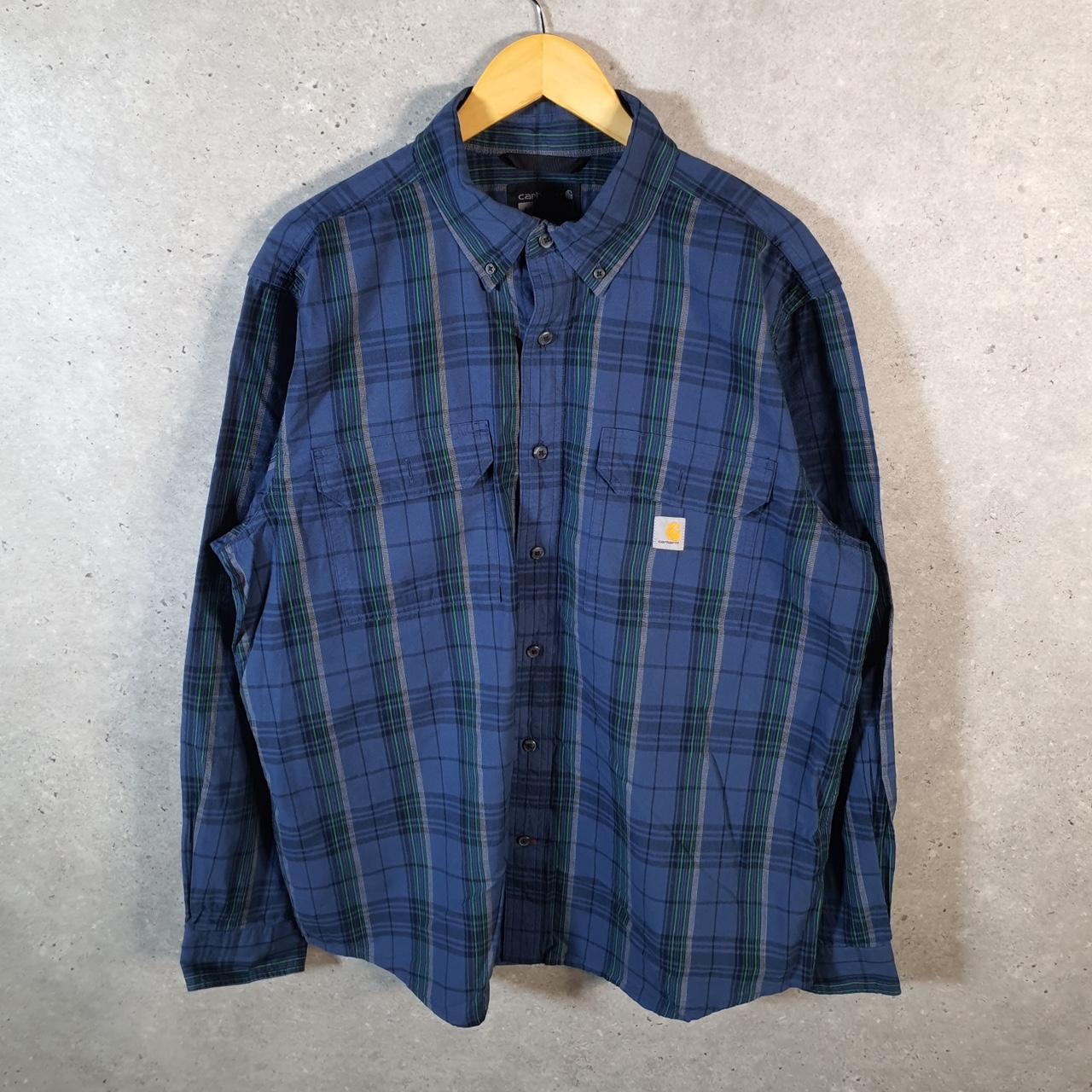 Vintage Carhartt Shirt Button Down Mens Large Blue Checkered Long Sleeve Loose Fit