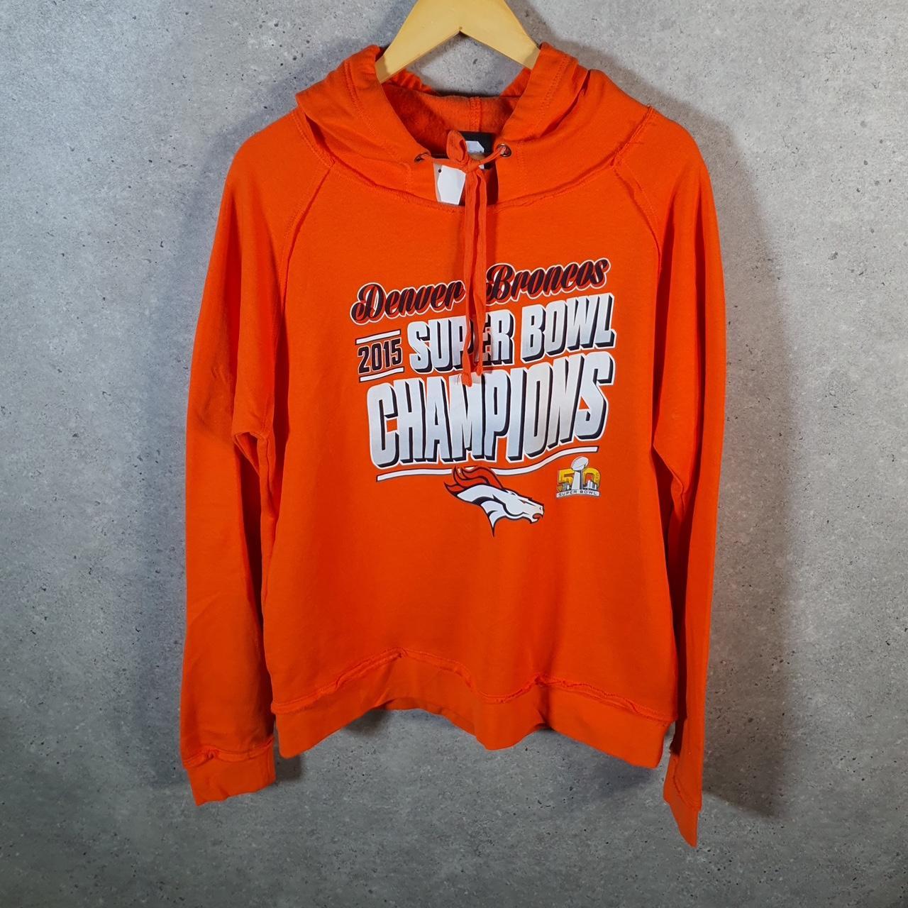 Vintage NFL 2015 Denver Broncos Hoodie Womens Large Orange Pullover USA Pro Sport