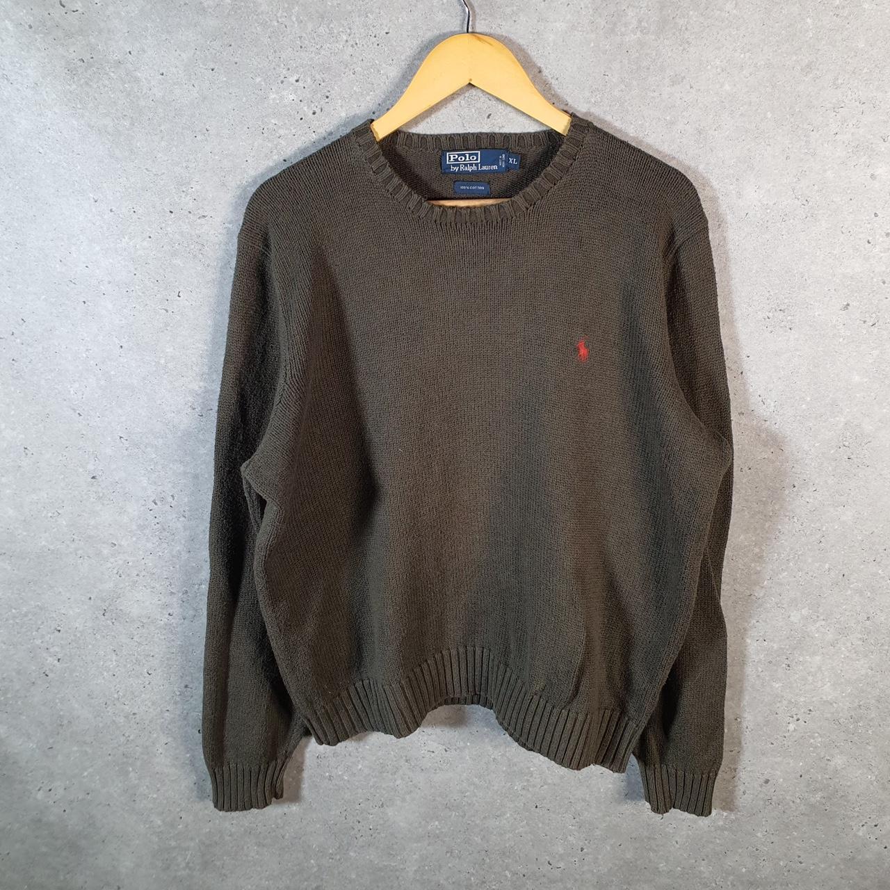 Vintage Ralph Lauren Polo Knit Sweatshirt Men’s XL Khaki Green Cotton Pullover Pony