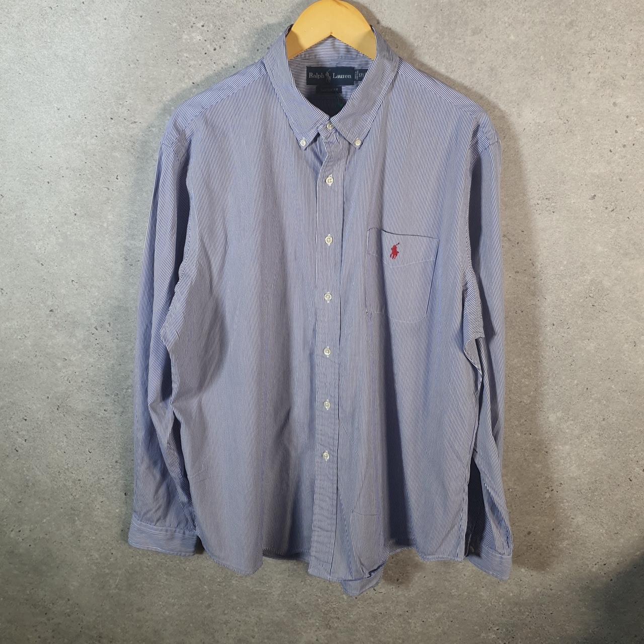 Vintage Ralph Lauren Button Down Shirt Men’s XL Purple Striped Custom Fit Cotton Pony