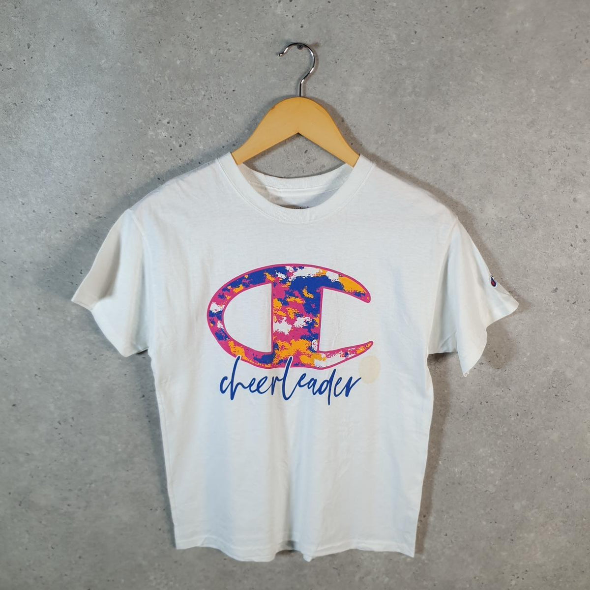 Vintage Champion Spellout T Shirt Youth Large White Spellout Casual Sports C9937
