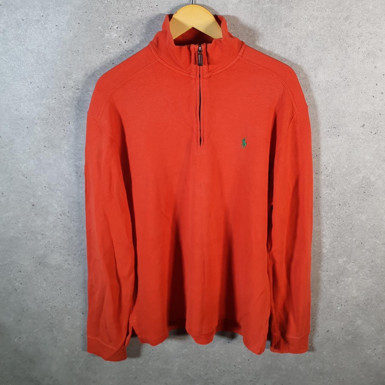 Vintage Ralph Lauren Polo 1/4 Zip Sweatshirt Men’s Medium Orange Cotton Pullover Pony