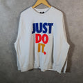 Vintage Nike Just Do It Sweatshirt Mens 2XL White Swoosh Y2K Pullover Logo