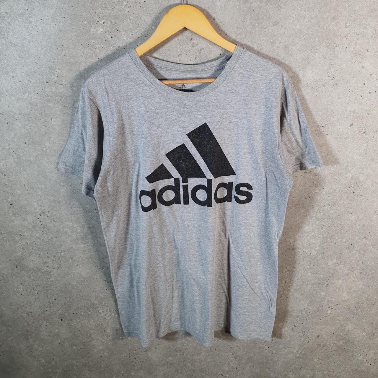 Vintage Adidas Go Tee T Shirt Men’s Medium Grey Three Stripes Logo Athletic