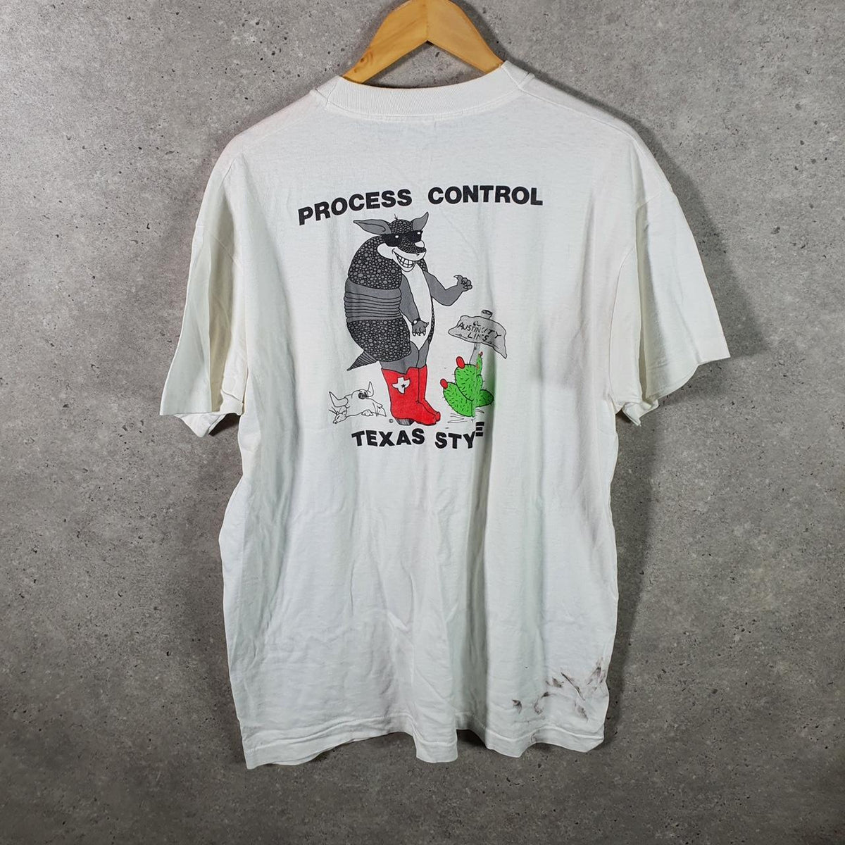 Vintage Fruit of the Loom Texas Style Process Control Single Stitch T Shirt Men’s XL White Big Fish Vintage