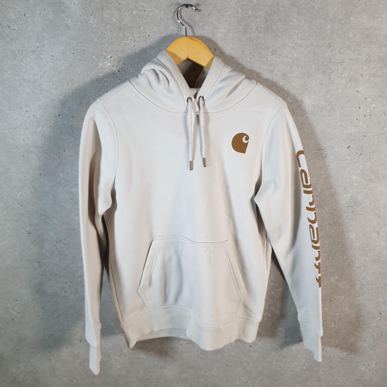 Vintage Carhartt Hoodie Womens Small White Pullover Blank USA Relaxed Fit