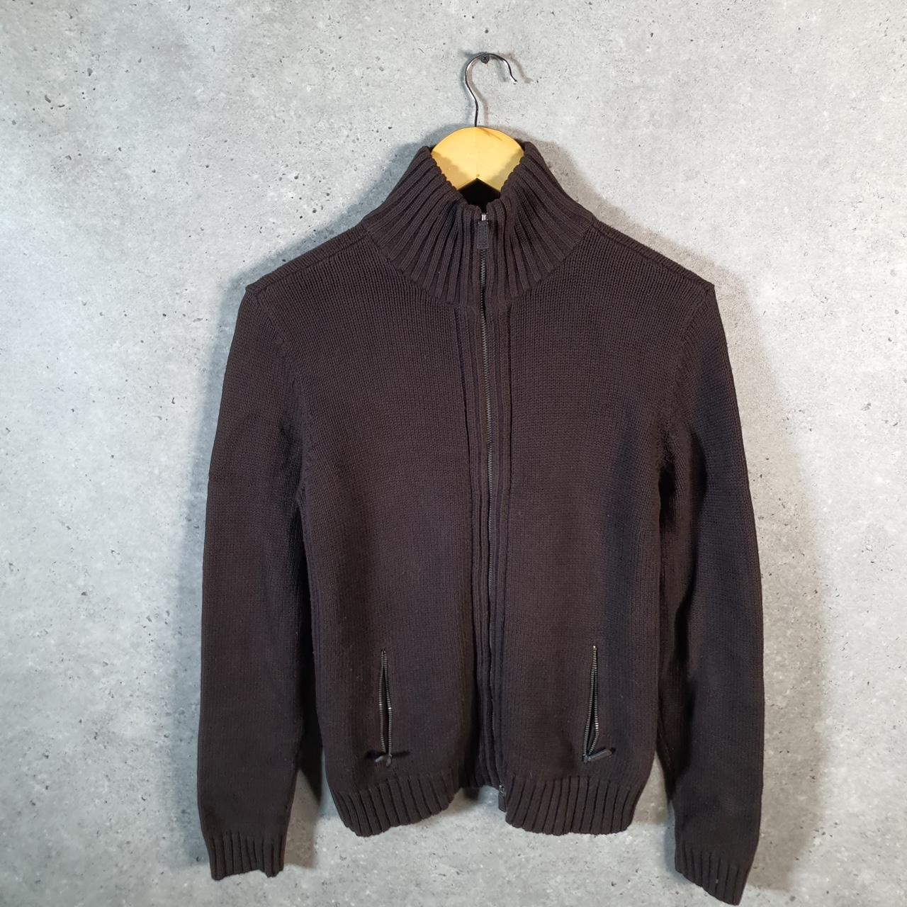 Vintage Ralph Lauren Polo Knit Sweater Womens Medium Brown Cotton Full Zip