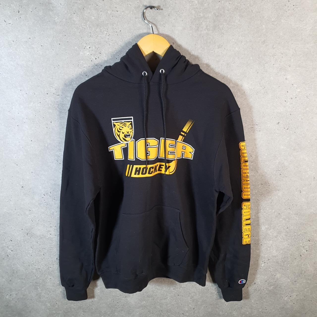 Vintage Champion Hoodie Colorado Tigers Hockey Men’s Medium Black USA Pullover Logo