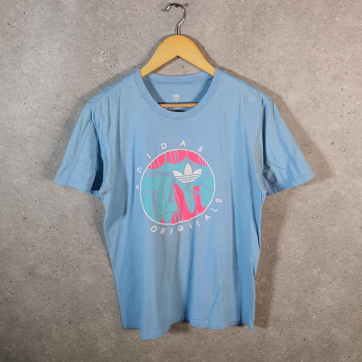 Vintage Adidas Originals Trefoil Spellout T Shirt Shirt Men’s Medium Blue Logo Athletic C9745