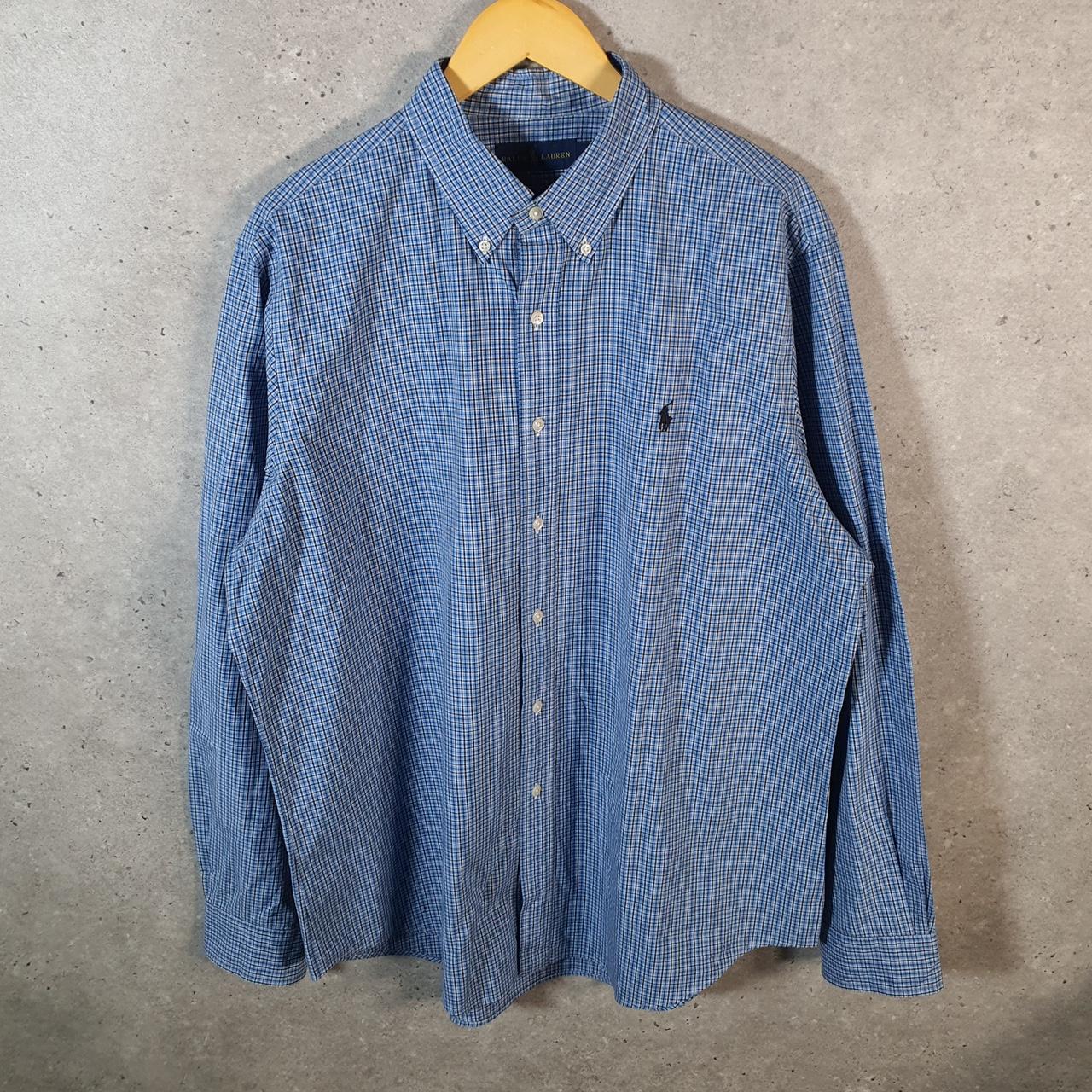Vintage Ralph Lauren Button Down Shirt Men’s XL Blue Checkered Classic Fit Cotton Pony