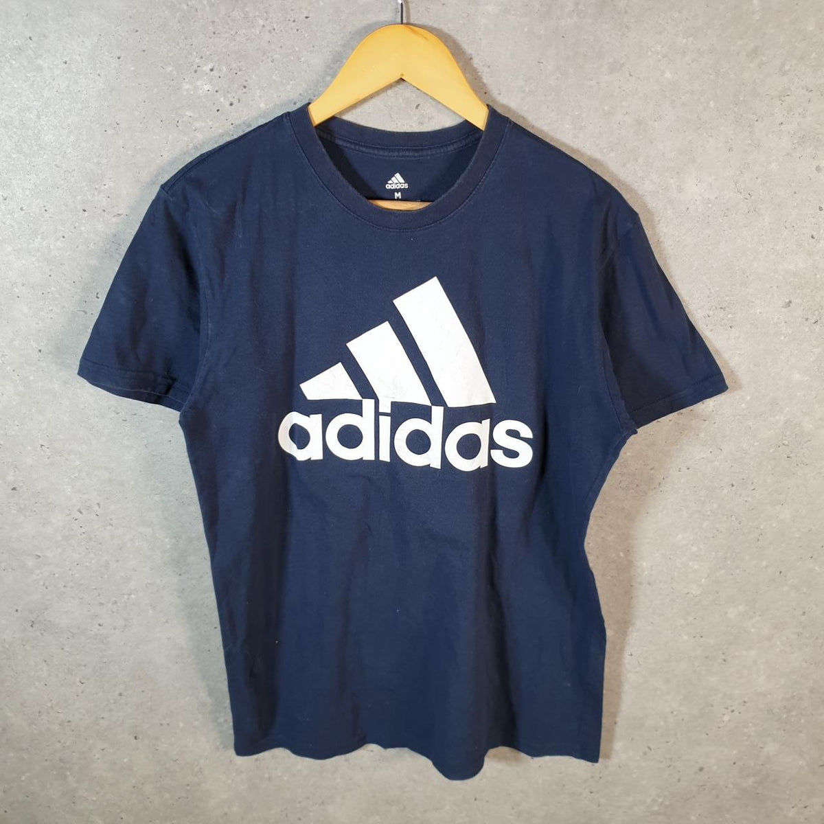 Vintage Adidas Golf T Shirt Men’s Medium Navy Blue Three Stripes Logo Athletic