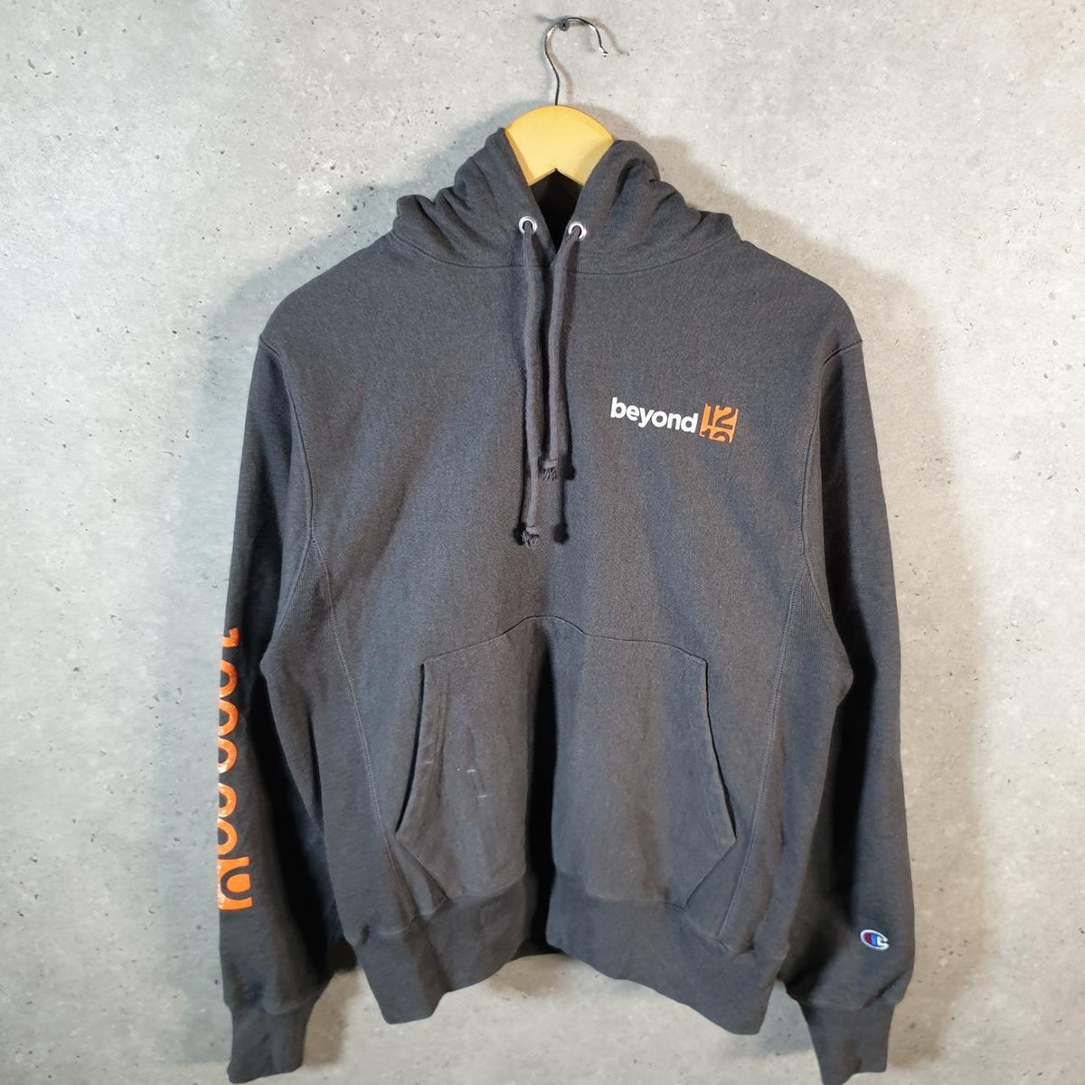 Vintage Champion Hoodie Men’s Small Grey Pro Sport Pullover Spellout Logo