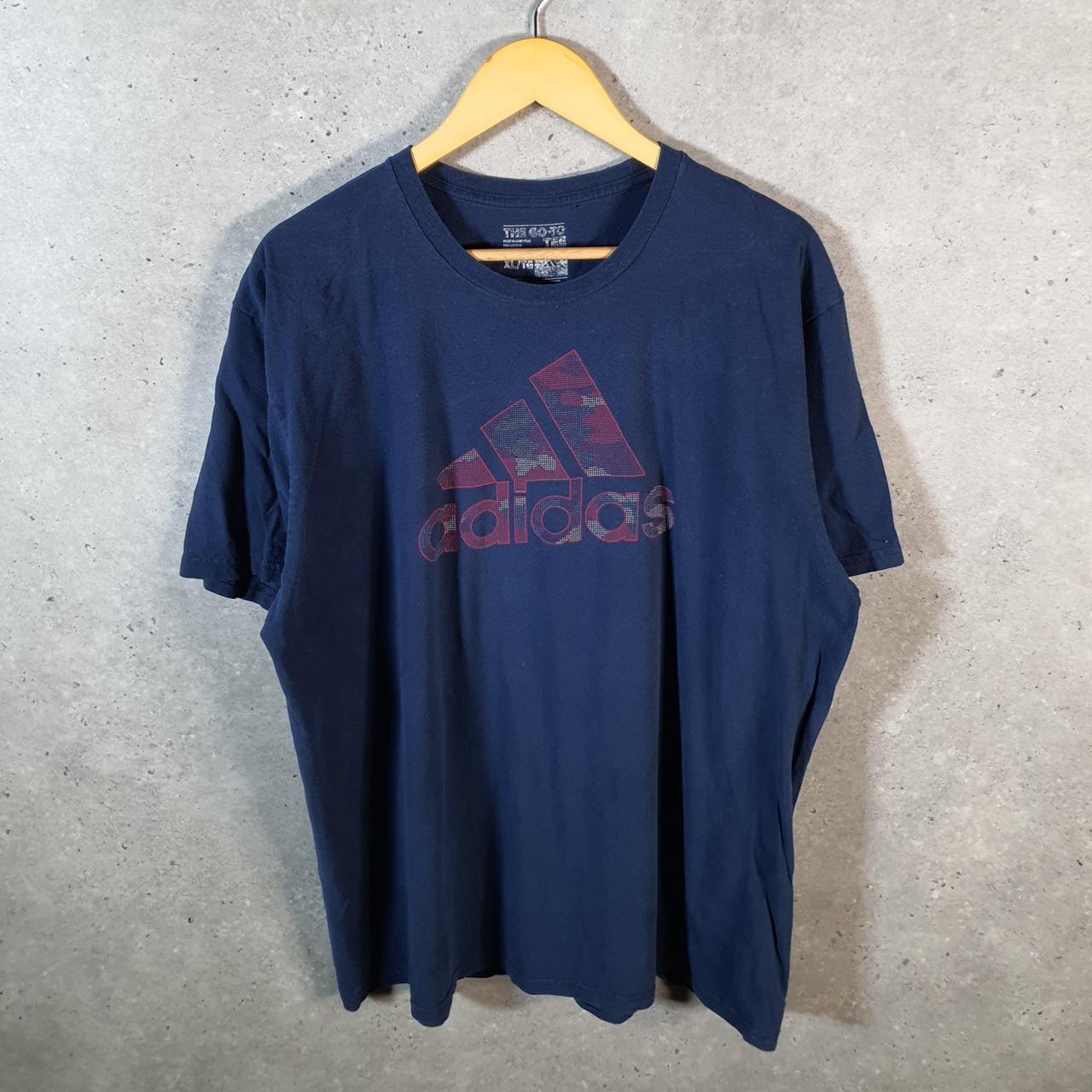 Vintage Adidas Go To Tee Spellout T Shirt Men’s XL Navy Blue Three Stripes Logo