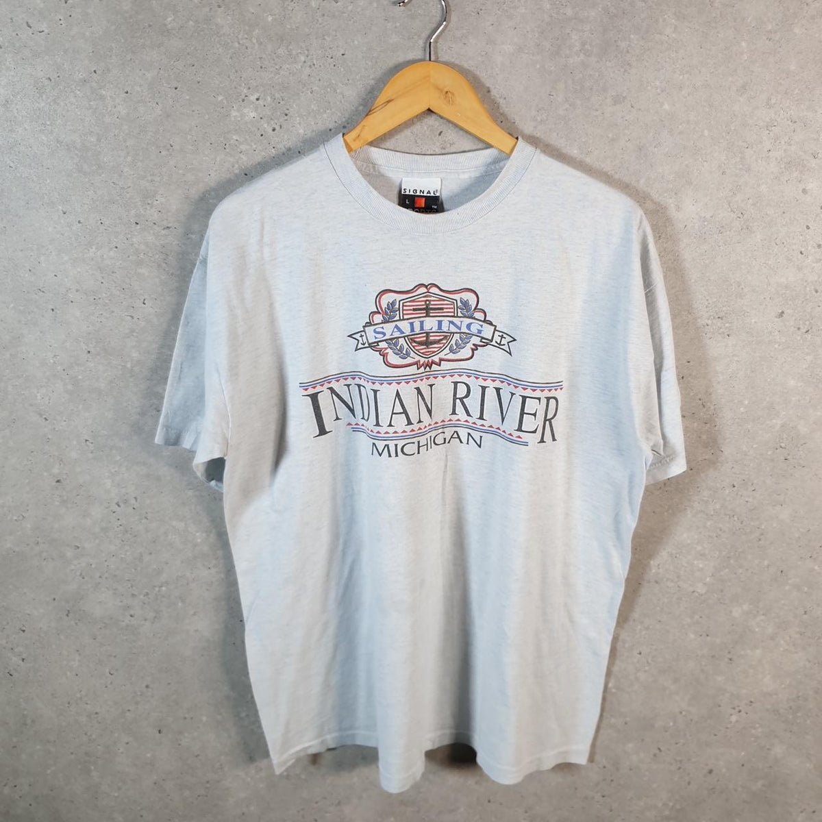 Vintage Signal Sailing Indian River Michigan 90s USA Single Stitch T Shirt Men’s Large Grey C7841