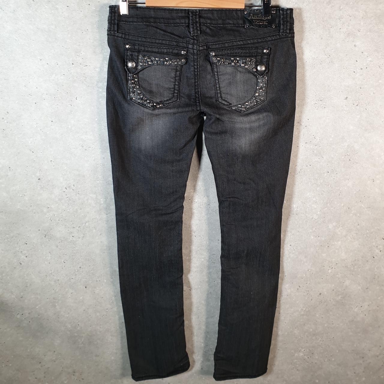 Vintage Antique River Y2K Hip Hop Jeans Mens W32 Grey Denim Embroidered Big Fish Vintage