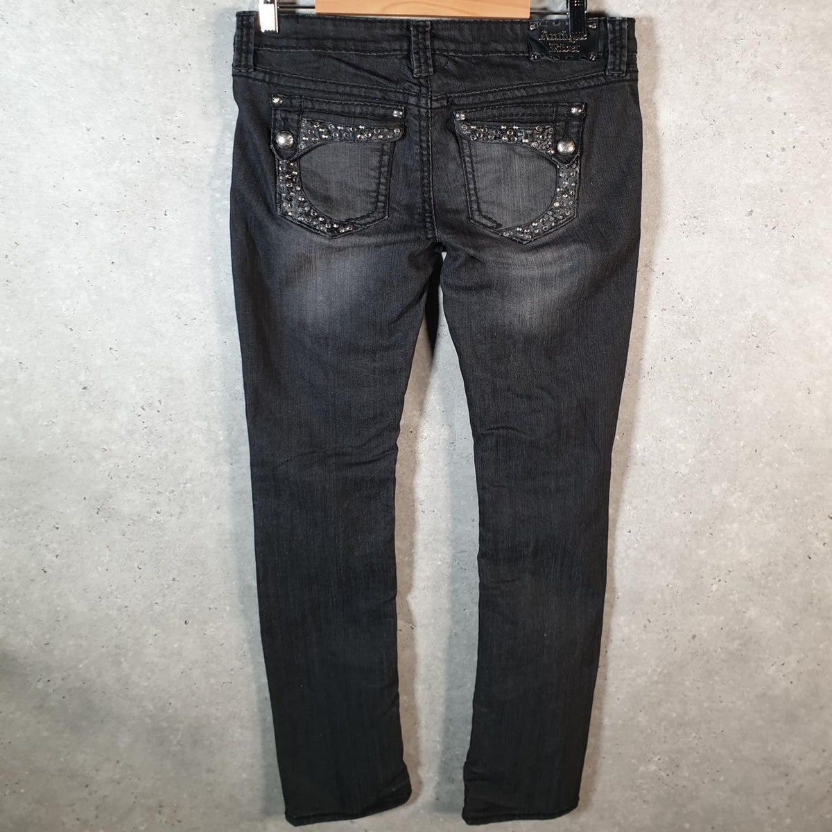 Vintage Antique River Y2K Hip Hop Jeans Mens W32 Grey Denim Embroidered Big Fish Vintage