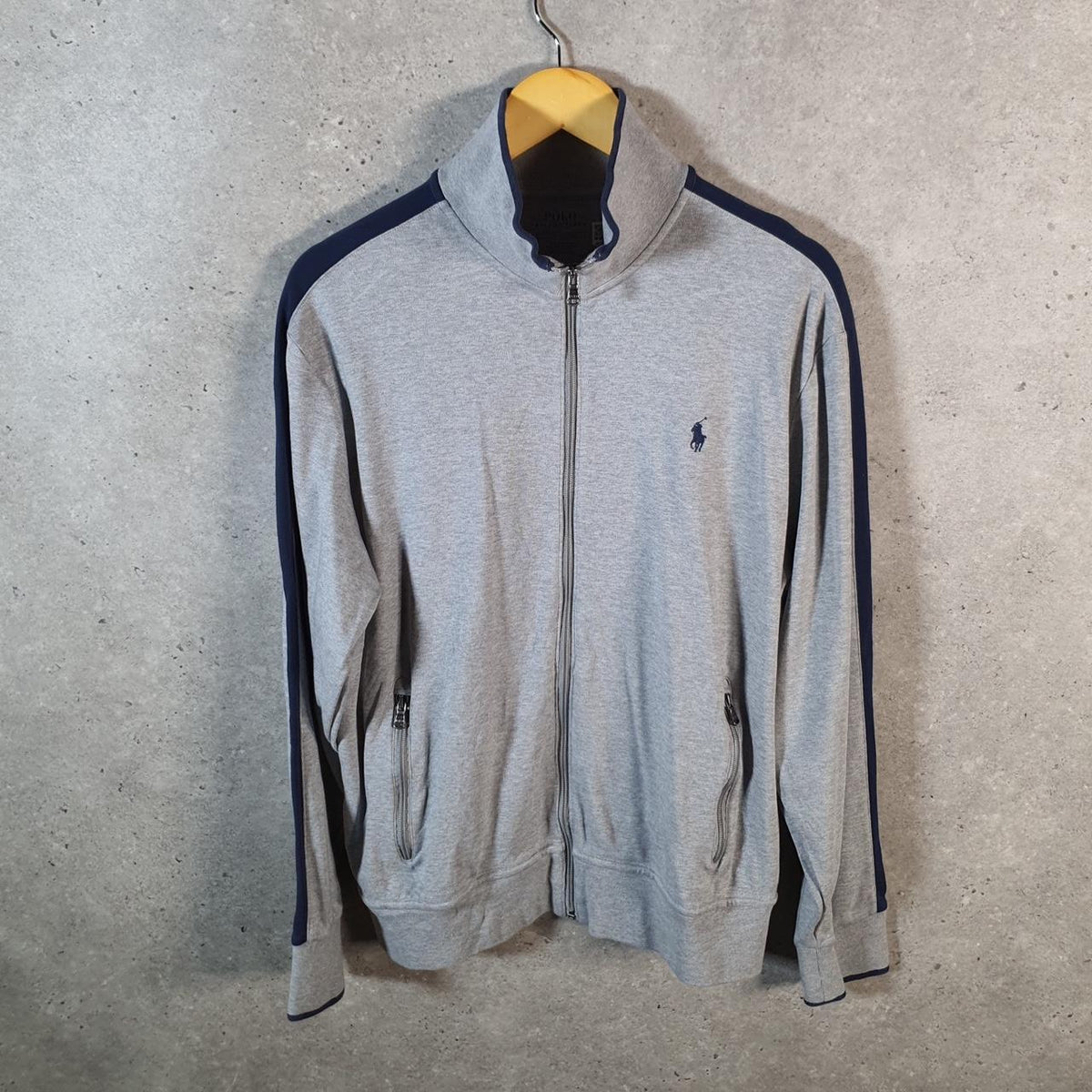 Vintage Ralph Lauren Polo Sweatshirt Men’s Large Grey Cotton Full Zip Pony