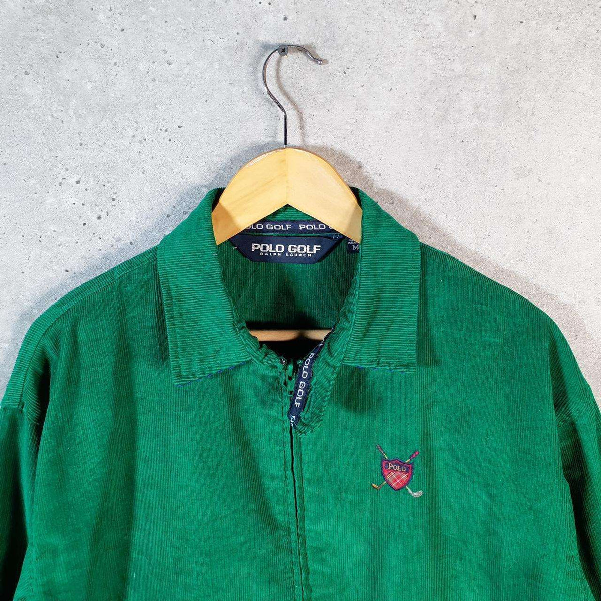 Vintage Ralph Lauren Polo Corduroy Harrington Bomber Jacket Men’s Medium Green Pony Full Zip Big Fish Vintage
