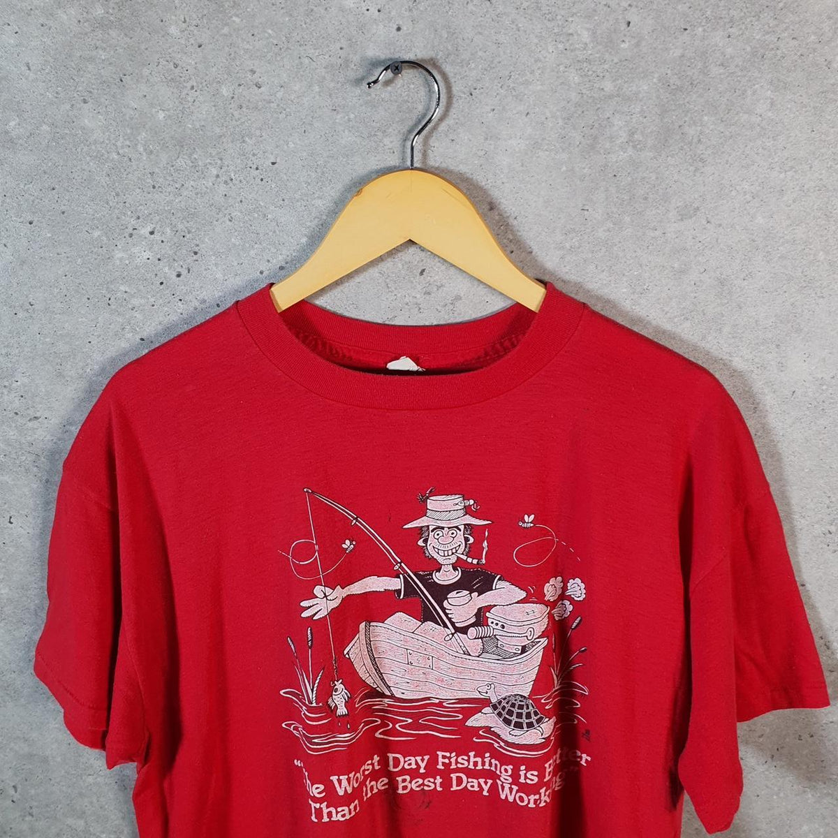 Vintage Platinum Ts Fishing Smoking 90s USA Single Stitch T Shirt Men’s Medium Red
