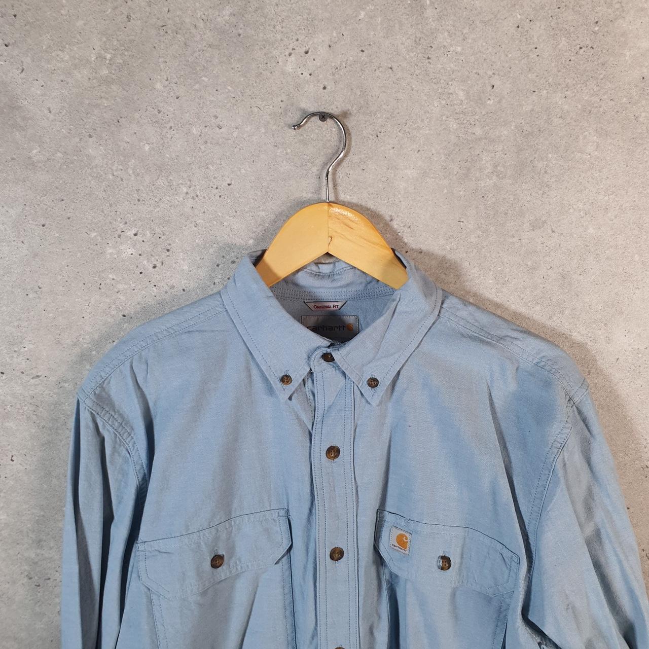 Vintage Carhartt Shirt Button Down Mens Medium Blue Long Sleeve Chore Utility Original - Big Fish Vintage