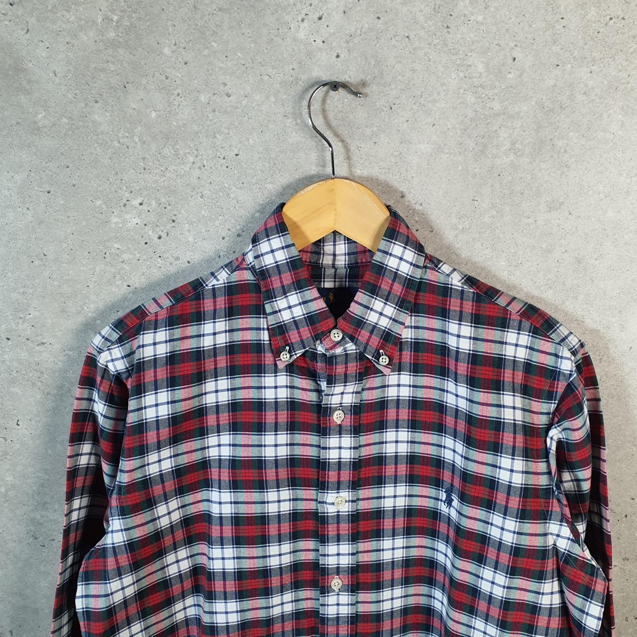 Vintage Ralph Lauren Button Down Shirt Men’s Medium Red Checkered Custom Fit Cotton Pony Big Fish Vintage