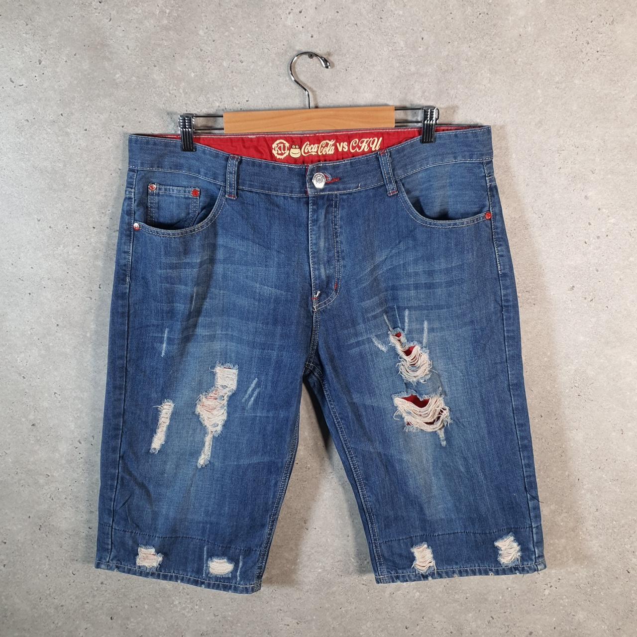 Vintage Coca Cola Baggy Y2K Hip Hop Jorts Shorts Mens W38 Blue Denim USA A4672