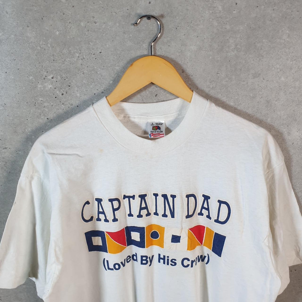 Vintage Fruit of the Loom Captain Dad 90s USA Single Stitch T Shirt Men’s Large White C9452