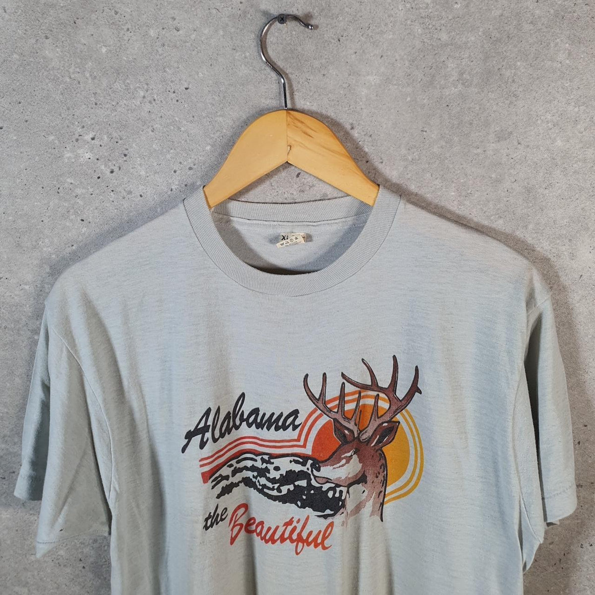 Vintage Screen Stars Alabama Reindeer Sunset 90s USA Single Stitch T Shirt Men’s XL Grey Big Fish Vintage