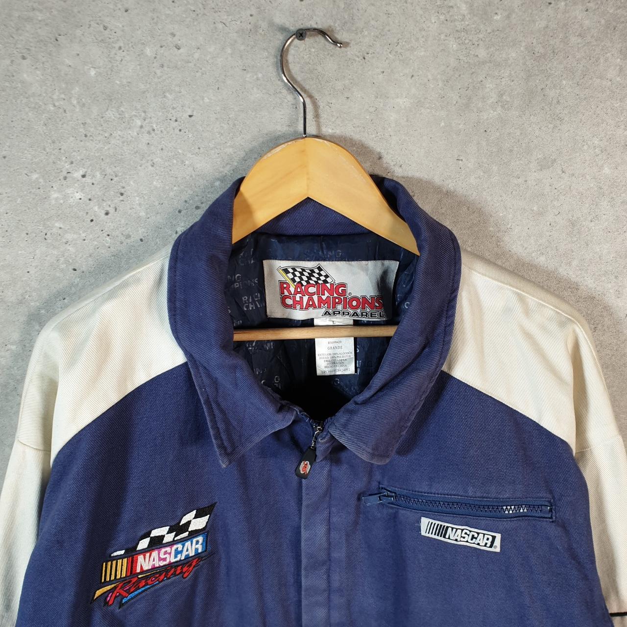 Vintage Nascar Racing Champions Motorsports Bomber Jacket Men’s Large Blue Motorcyle Biker USA Big Fish Vintage