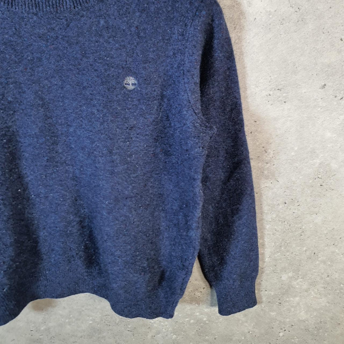 Vintage Timberland Merino Wool Knit Sweater Womens Medium Navy Blue Logo