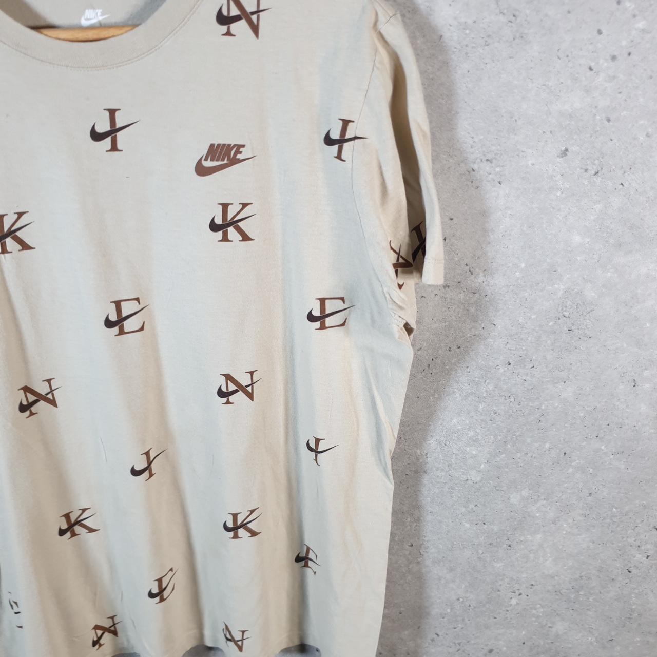 Vintage Nike Spellout All Over Print T Shirt Men’s Large Brown Logo Swoosh Athletic